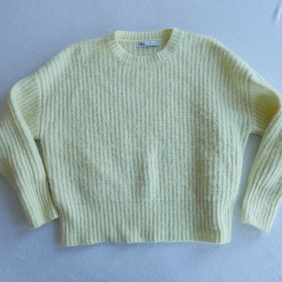 Zara | Pastel Yellow chunky knit sweater crewneck oversized  small - Picture 3 of 6